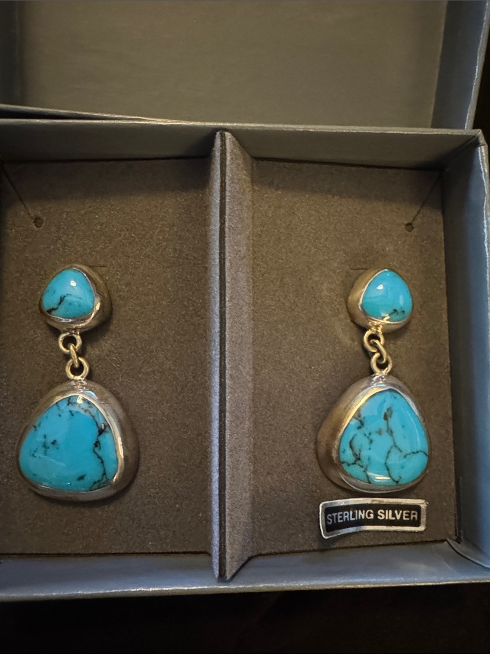 Vintage Turquoise Drop Earrings - Bright Blue sterling silver 925 Mexico label